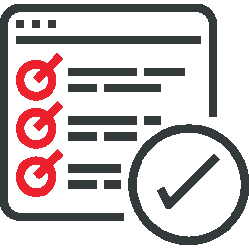 Web-style interface with multiple checklist items marked with red ticks. Represents structured processes, task completion, and operational clarity.