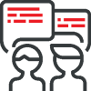 Illustration of two heads with dialogue boxes, representing effective communication or client consultation. Commonly used to highlight personalised customer service or one-to-one support.