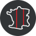 White outline of France with two vertical red bars. Suggests French origins, operations, or manufacturing.
