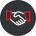 Handshake icon representing partnership or agreement. Stylised business graphic showing two hands shaking, symbolising collaboration or deal-making.