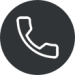 Simple white phone handset icon on a dark background. Indicates contact or customer support options.