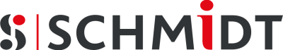 A modern logo showing the word SCHMIDT in bold, black and red lettering. The red dot over the "i" stands out as a key design feature.