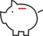 An icon of a piggy bank outlined in black with a red coin slot on top. It symbolises saving money or financial investment.